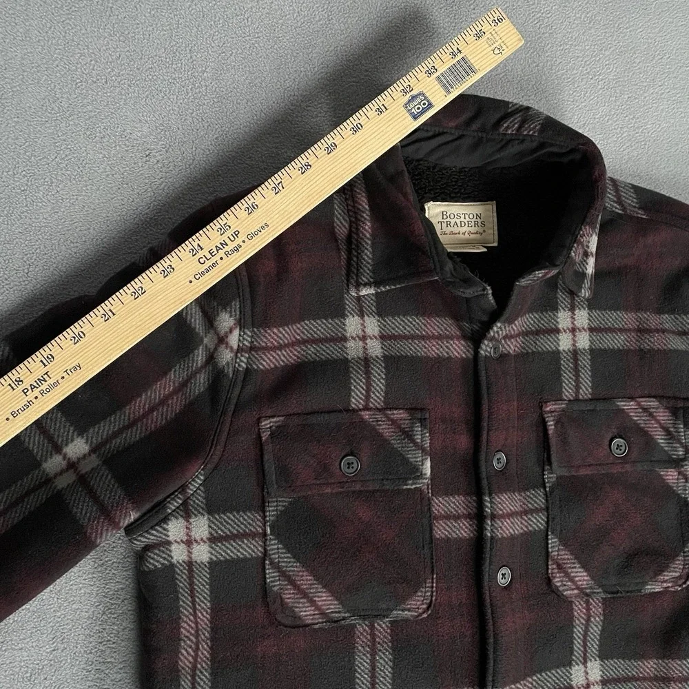 Boston Traders‎ Fleece/Sherpa Lined Flannel Maroon Plaid Med Mens